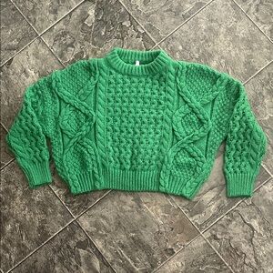 DREAMERS BY DEBUT Kelly Green Cable Knit Crop Sweater Soft Cottagecore Coastal